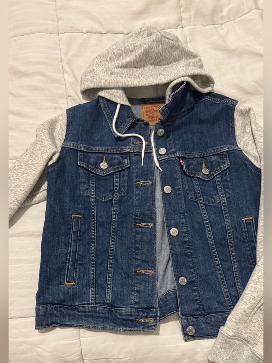 Levi's Jackets & Blazers - Levi's Blue Denim Jacket with Gray Hoodie Sleeves